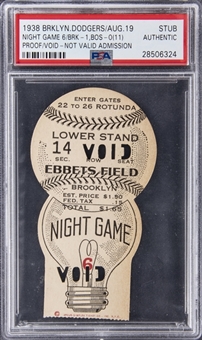 1938 Brooklyn Dodgers Night Game 6 Void "Light Bulb" Shaped Ticket Stub (PSA Authentic)